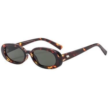 Imagem de Óculos de Sol Feminino Oval Pequeno com Estampa de Leopardo, Proteção UV400, Ideal para Esportes ao Ar Livre, Corrida e Ciclismo, Cor Cinza Leopardo