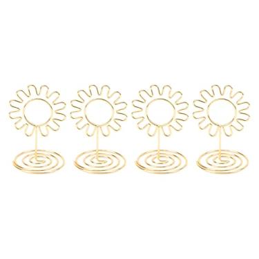 Imagem de Cryfokt Suporte de Foto de Mesa de Fio Banhado a Ouro 20 Peças Com Design Bonito de Girassol para Festa de Aniversário de Casamento, Suporte de Clipe de Fio de Ferro para Tarefas de Escritório (Ouro)