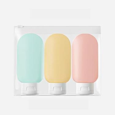 Imagem de Pacote com 3 frascos de cosméticos portáteis recarregáveis de 59 g, frascos de xampu e loção de plástico sem BPA, essenciais para viagens de acampamento, Leve