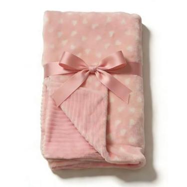 Imagem de Cobertor de coração rosa macio e durável, cobertor de flanela leve para todas as idades para berço/sofá/carro/viagem (76 x 101 cm)