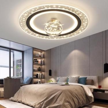 Imagem de Lustre de teto LED moderno com cúpulas de acrílico, ideal para quarto infantil, quarto de casal, sala de estar e iluminação de teto. Regulável de 3000K a 6000K com controle remoto (Cor: Pret