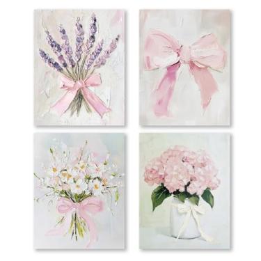 Imagem de RLTXBUK Pacote com 4 kits de ponto cruz floral vintage, buquê de laço rosa, hortênsia, lavanda cottagecore, kits de ponto cruz para adultos, presentes para mulheres, 29 x 40 cm