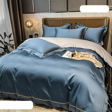 Imagem de Conjunto de cama de algodão de fibra longa, liso e agradável à pele, com capa de edredom para cama de casal, 11, 1,8 m, conjunto de 4 peças.