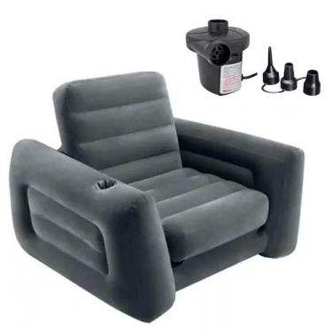 Imagem de Poltrona sofá intex cama de luxo aveludada + bomba ar eletrica, 110V