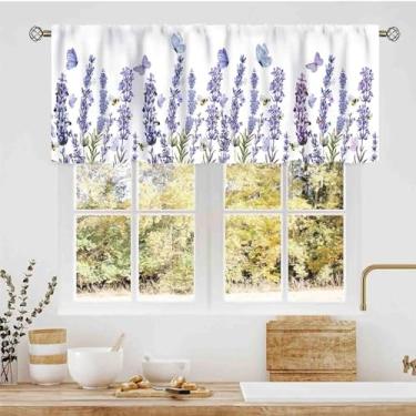 Imagem de Saia de cozinha floral lavanda, flores silvestres roxas primavera lilás plantas botânicas fazenda país bolso pequeno cortinas de janela curta para café, sala de estar, quarto, armário, banheiro, 137 x