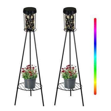Imagem de SendaLife Lâmpadas solares RGB de projeção de libélula para uso externo, luz de piso de metal com suporte de plantas, iluminação decorativa impermeável de 107,9 cm para jardim, pátio, varanda, quintal