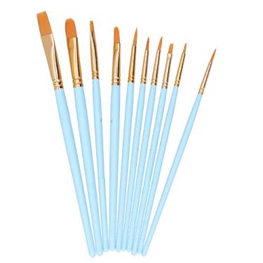 Imagem de Conjunto de pincéis de madeira com 10 peças, poste de madeira, lã de nylon, guache, aquarela, kit de pincéis para iniciantes, artistas e profissionais (101B -10 Touros Azul Celeste)