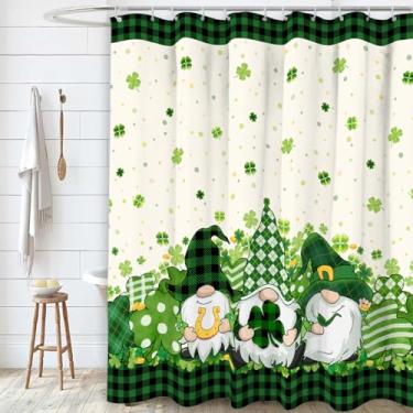 Imagem de ysnifeiw Conjunto de cortinas de banheiro de trevo irlandês xadrez verde 182 x 182 cm com ganchos, decorações de banheiro do dia de São Patrício