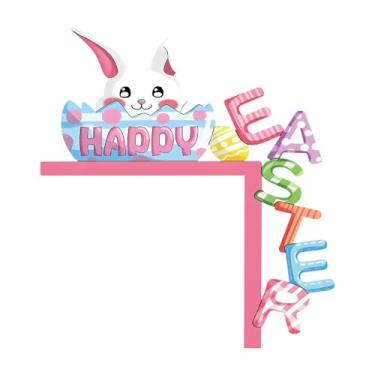 Imagem de KiBcsLic Enfeite de parede para porta de Páscoa, placa de madeira fofa, decoração de moldura de porta de Páscoa para quarto, janela, parede, festa, lareira, Style B