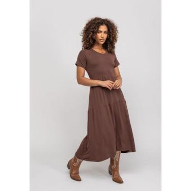 Imagem de Vestido Midi Manga Curta Com Babado Marrom Salvatore, P