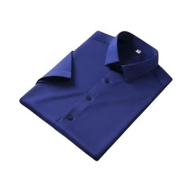 Imagem de Camisa Social Masculina Preta De Seda 5XL Manga Curta Não Amassa Verão