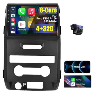 Imagem de Rádio estéreo para carro Android 14 atualizado 4 + 32 G para Ford F150 F-150 2009-2014 com CarPlay sem fio/Android Auto, tela sensível ao toque HD de 9 polegadas com câmera de reserva, Bluetooth AM/FM