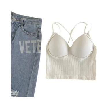 Imagem de Top De Algodão Sexy Para Mulheres, Sutiã Push Up, Camiseta Esportiva C