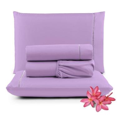 Imagem de Jogo Cama Lençol Unique Casal Padrão 400 Fios Ponto Palito 4 Peças - Lilás