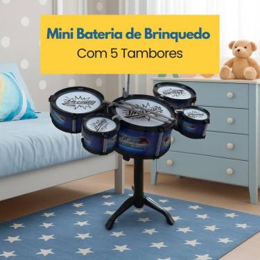 Imagem de Mini Bateria Brinquedo Musical com 5 Tambores e 2 Baquetas