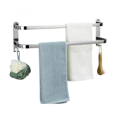 Imagem de SEIDO Toalheiro duplo para parede de banheiro, toalheiro duplo cromado polido montado na parede, barra de toalha de banheiro de aço inoxidável SUS 304, 81 cm, barra de toalha de escada de 2 camadas