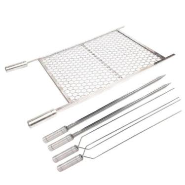 Imagem de Kit grelha inox 70x50cm e 4 espetos espada e duplo churrasco - INOX LA