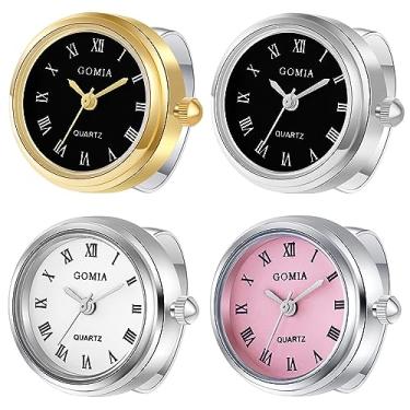 Imagem de Ibohevo Anéis de relógio de dedo femininos: unissex vintage à prova d'água masculino conjunto de relógios analógicos algarismos arábicos relógios de quartzo com pulseira elástica, Multicor