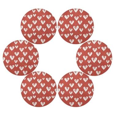 Imagem de Wassud Jogo americano conjunto de 6 tapetes redondos de corações com pinceladas para cozinha e jantar tapetes laváveis resistentes ao calor para decoração de mesa 39 cm