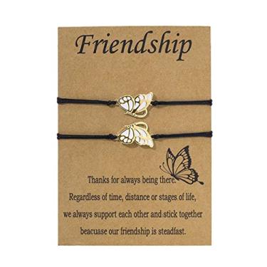 Imagem de Pulseiras BFF Best Friends para 2 meninas, pulseiras de borboleta da amizade, pulseiras de longa distância combinando para casais para mulheres 10 14 inch, Metal, Liga