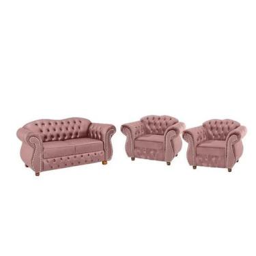 Imagem de Uma Namoradeira + Duas Poltronas Chesterfield Merlô - Veludo Rosa / de