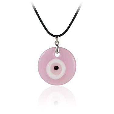 Imagem de Conjunto de colar com pingente de olho turco de vidro azul da sorte corda de couro mão Hamsa para mulheres homens proteção Ojo oração religiosa amuleto jóias, Vidro Couro Acrílico, Vidro