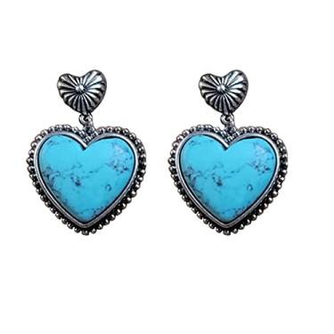 Imagem de Brincos de gota de flor oval geométrico boêmio turquesa para mulheres e meninas, joia boêmia, Turquesa Cristal Pedra, Turquesa