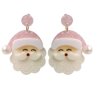 Imagem de Brincos de Natal para mulheres, brincos de Papai Noel rosa, joias para festas festivas, acessórios de roupa sazonal, presente de Natal para ela, Medium, Metal, Sem pedra preciosa