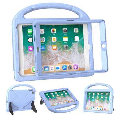 Imagem de YIHE Capa infantil para iPad 6ª/5ª geração (9,7 polegadas, 2018/2017), iPad Air 2/1 e Pro 9,7 | Capa durável à prova de choque com protetor de tela integrado e suporte estável, azul claro