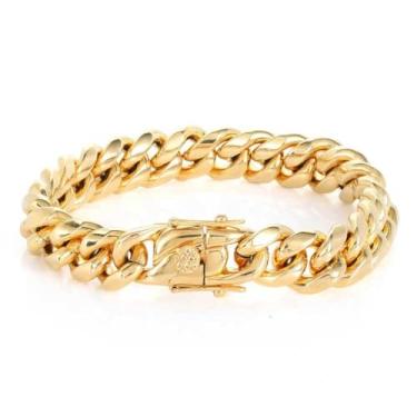 Imagem de Pulseira com fivela de cabeça de dragão em ouro 18K, corrente cubana, ouro frio 18K, hip-hop, Miami, sólido, cubano, pulseira, fivela de cabeça de dragão, presente masculino e feminino, 8 in, Ouro