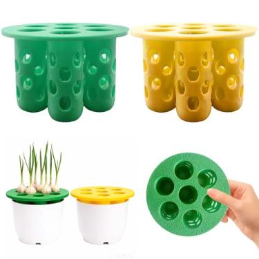 Imagem de Dexprosy Vaso hidropônico de 7 furos para plantas, flores e sementes | Vaso de plantas de interior impresso em 3D | Vaso decorativo para casa e escritório, 2 pacotes