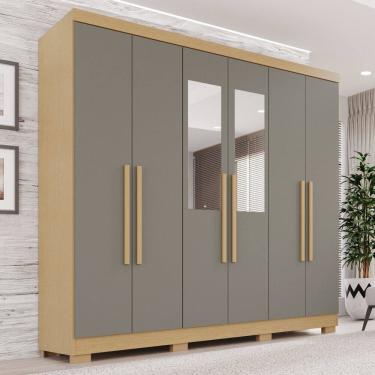 Imagem de Guarda-roupa Casal com Espelho 6 Portas 2 Gavetas França Jequitibá/Granizo