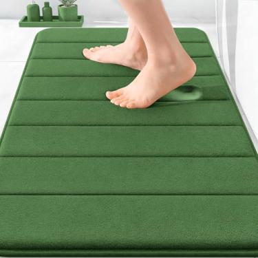 Imagem de OLANLY Tapete de banho listrado de espuma viscoelástica 76 x 50 cm, tapetes absorventes supermacios, secagem rápida, tapetes de chuveiro laváveis na máquina, tapete de banho, acessórios de decoração