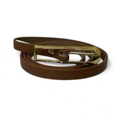 Imagem de Cinto Fino Feminino em Couro Fivela Comprida 017 Caramelo G-Unissex
