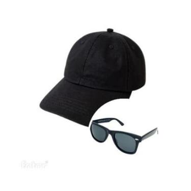 Imagem de Kit Boné Beisebol Liso Básico e Óculos Preto Acetato 50mm-Unissex