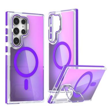 Imagem de POYUFRG Capa magnética para Samsung Galaxy S26 Ultra/S26 Plus/S26, capa de telefone fina gradiente com proteção de lente de metal, capa de suporte, roxa, S26