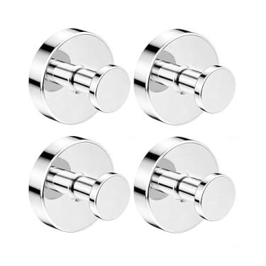 Imagem de WZKALY Ganchos de ventosa para chuveiro, ganchos de roupão de aço inoxidável sem dilatação, ganchos de toalha removíveis com ventosa cromada para banheiro, janela, vidro, porta (4 peças)