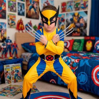Imagem de Fantasia Wolverine Infantil Menino Longa Clássica X-Men com Máscara - 