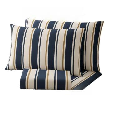 Imagem de Jogo De Lençol Percal 180 Fios Algodão (AZUL LISTRADO,CASAL)