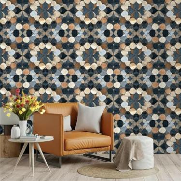 Imagem de ESSMOKO Papel de parede 3D simulado parede de pedra impermeável autoadesivo sala de estar sala de jantar dormitório renovação fundo adesivo de parede multicor padrão de azulejo 45 * 300 cm