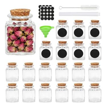Imagem de AKAZA 20 frascos pequenos com tampas de cortiça, mini garrafas quadradas de 59 g - pequenos recipientes de especiarias para ervas, chá, doces, geleia, lembrancinhas de casamento e festa, boticário