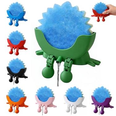 Imagem de TORVINIS Bonito suporte de esponja para pendurar com drenagem, suporte de esponja para esfregar, suporte de ponge para pia de cozinha, suporte de esponja engraçado para pia de cozinha, suportes de