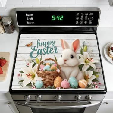 Imagem de Capa superior de fogão de Páscoa para fogão elétrico: capas de fogão de vidro, protetor de tampa de fogão de vidro resistente ao calor, design de coelho (JC0211)