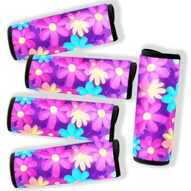 Imagem de Gowraps Pacote com 5 etiquetas brilhantes de neoprene para bagagem, identificadores, marcadores, acessórios de viagem para avião/voo/bagagem, DaisyViolet2.0, 5.40in x 4.50in (Unfold) 4.50in x 1.20in