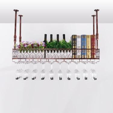 Imagem de Rack de vinho suspenso prateleiras de bar flutuante prateleira de exibição de garrafa de licor montada na parede com suporte de armazenamento de copo de vinho para garrafas de bebidas para casa, bar