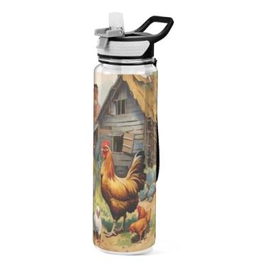 Imagem de Burbuja Garrafa de água Farmhouse de 946 ml com tampa de palha, à prova de vazamento e livre de BPA para academia, esportes ao ar livre