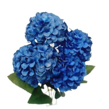 Imagem de Buquê Artificial de Cravo Crisântemo e Hortênsia com 5 Flores para Decoração Casamentos e Arranjos(1,Azul Marinho)
