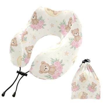 Imagem de Burbuja Almofada de pescoço de urso para viagem, almofada de viagem de espuma viscoelástica para suporte de cabeça de carro de avião dormindo, lavável na máquina e portátil