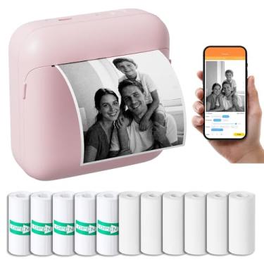 Imagem de tenwin Mini impressora portátil, cápsula de impressão Bluetooth sem tinta, impressora térmica de adesivos portátil, fabricante de etiquetas para bricolage, diários, diários (rosa)