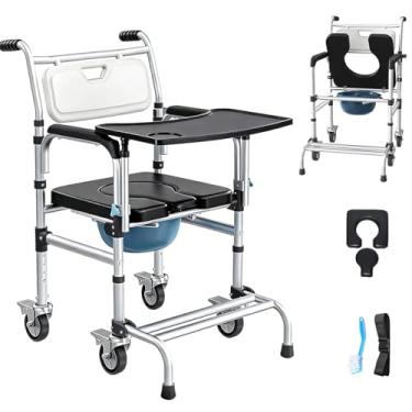 Imagem de Fisimport Cômoda de cabeceira dobrável, cadeira de vaso sanitário com altura ajustável para idosos com assento e braços acolchoados, cadeira de chuveiro portátil para idosos deficientes adultos